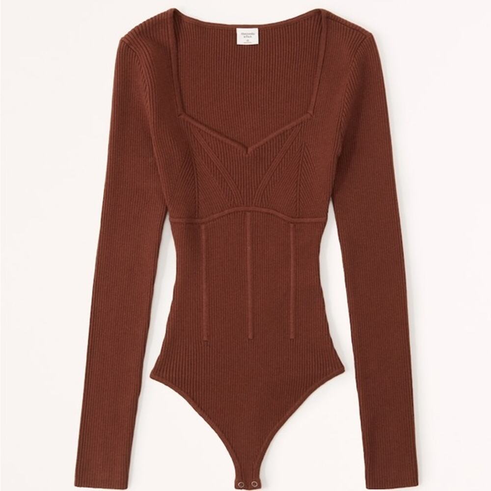 Abercrombie & Fitch Sweetheart Corset Knit Sweater Bodysuit XS Brown Preppy Soft